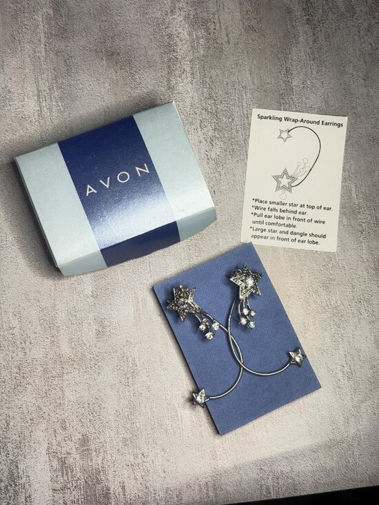 Avon Jewelry - 2002 Avon Sparkling Wrap Around Shooting Star Earrings Rhinestone Ear Cuff NOS